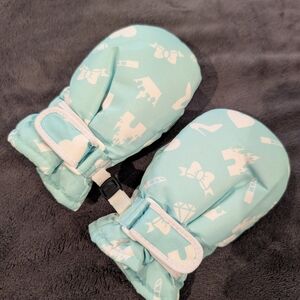 Waterproof Winter Aqua Mittens with White Accents, 0-24 Months